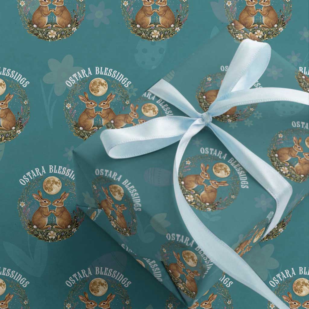 Ostara Blessing Pagan Eostre Easter Day Wrapping Paper Roll Spring Moon Rabbit Spring Equinox Festival TS11 Teal Print Your Wear
