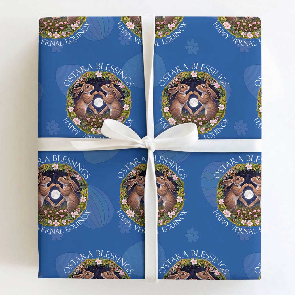 Ostara Blessings Happy Vernal Equinox Wrapping Paper Roll Ostara Pagan Eostre Easter Day Wolpertinger TS11 Royal Blue Print Your Wear