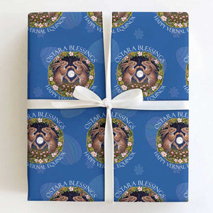 Ostara Blessings Happy Vernal Equinox Wrapping Paper Roll Ostara Pagan Eostre Easter Day Wolpertinger TS11 Royal Blue Print Your Wear