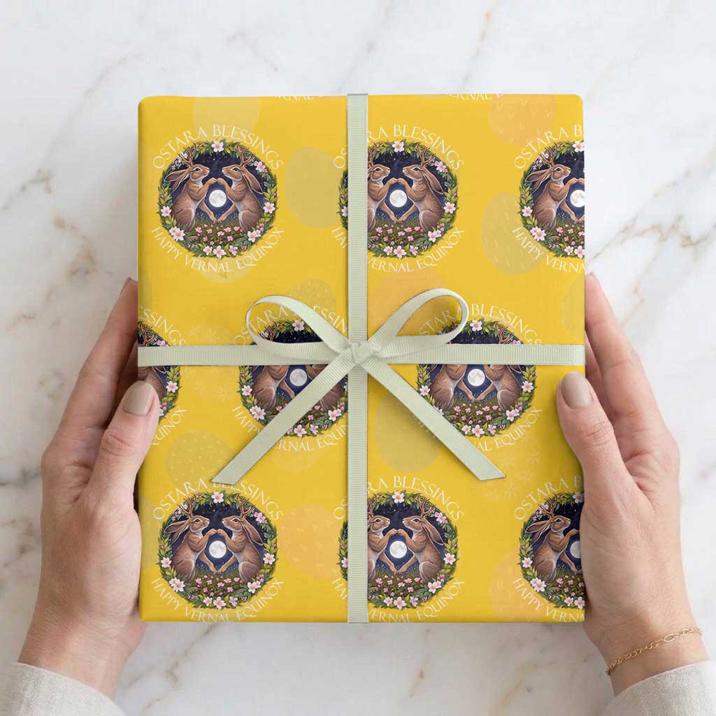 Ostara Blessings Happy Vernal Equinox Wrapping Paper Roll Ostara Pagan Eostre Easter Day Wolpertinger TS11 Yellow Print Your Wear