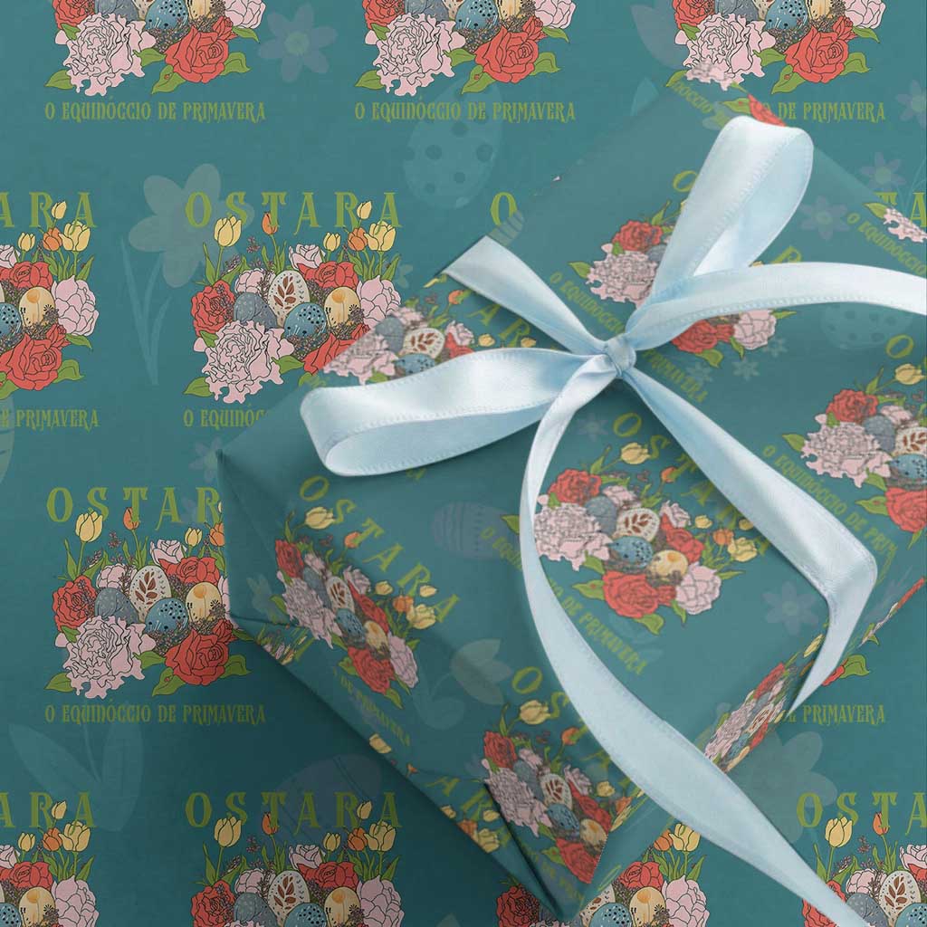 Ostara Eostre Easter Day Wrapping Paper Roll O Equinoccio De Primavera Eggs Flowers TS11 Teal Print Your Wear