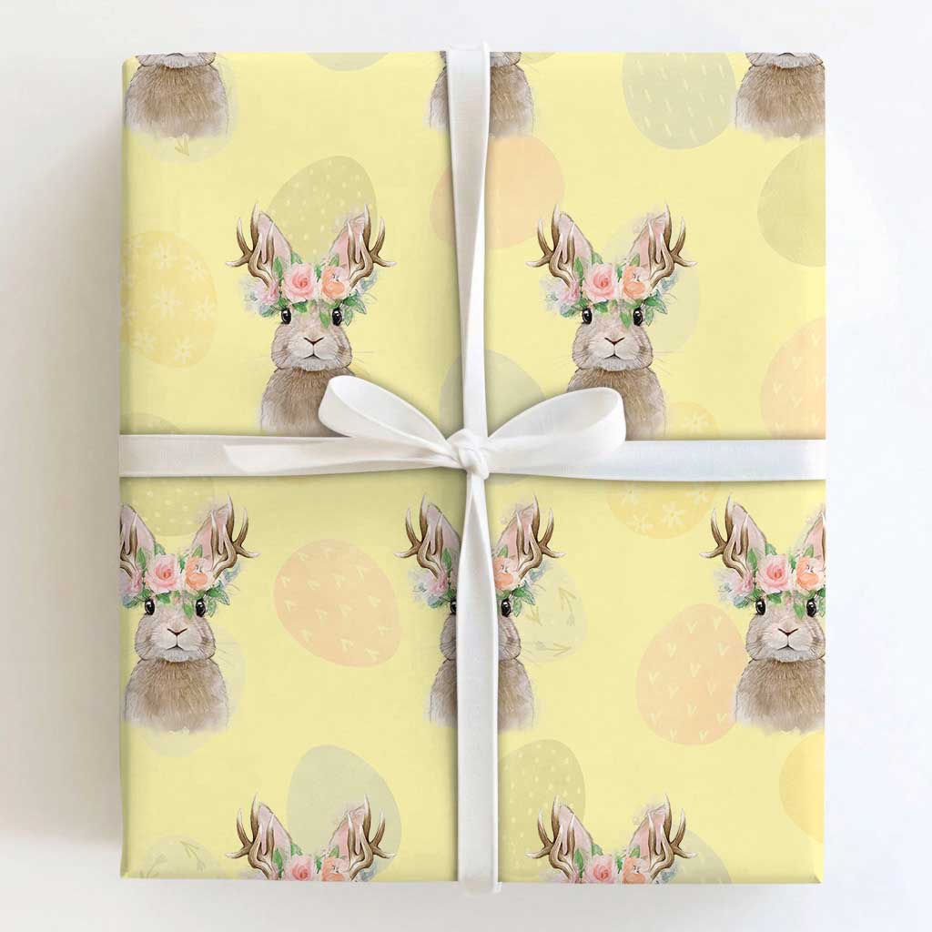Ostara Pagan Eostre Easter Day Wrapping Paper Roll Rabbit Wolpertinger Spring Equinox Festival TS11 Light Yellow Print Your Wear