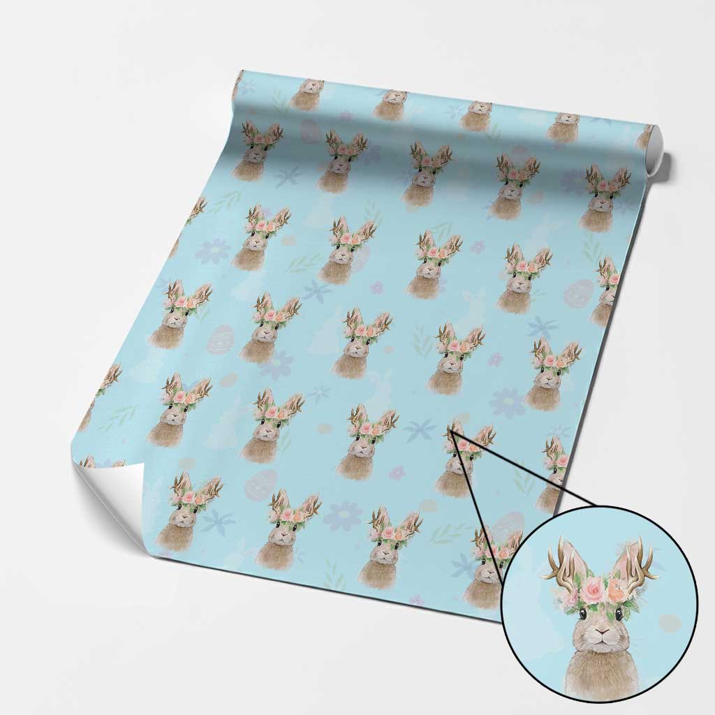 Ostara Pagan Eostre Easter Day Wrapping Paper Roll Rabbit Wolpertinger Spring Equinox Festival TS11 Light Blue Print Your Wear