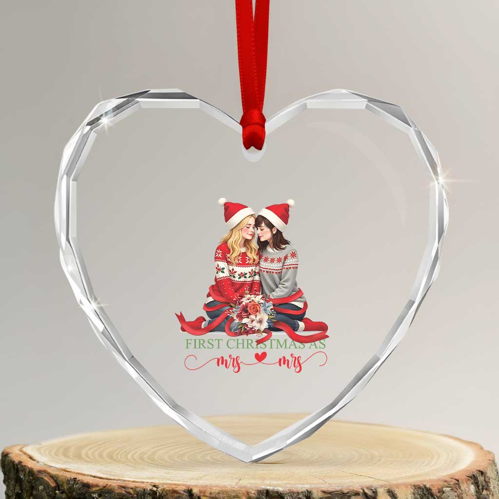 Our First Xmas As Mrs Mrs Heart Crystal Glass Ornament LGBT Les Couple Xmas TS09 Transparent Glass 3'' Heart Print Your Wear