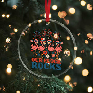 Our Flock Rocks Patriotic Flamingo Crystal Glass Ornament Funny 4th of July Family Matching TS02 Print Your Wear