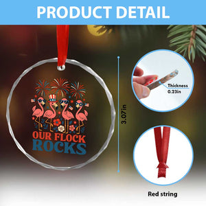 Our Flock Rocks Patriotic Flamingo Crystal Glass Ornament Funny 4th of July Family Matching TS02 Print Your Wear