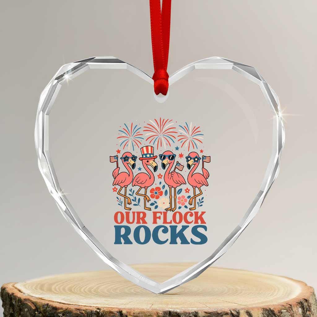 Our Flock Rocks Patriotic Flamingo Heart Crystal Glass Ornament Funny 4th of July Family Matching TS02 Transparent Glass 3'' Heart Print Your Wear