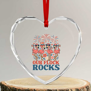 Our Flock Rocks Patriotic Flamingo Heart Crystal Glass Ornament Funny 4th of July Family Matching TS02 Transparent Glass 3'' Heart Print Your Wear