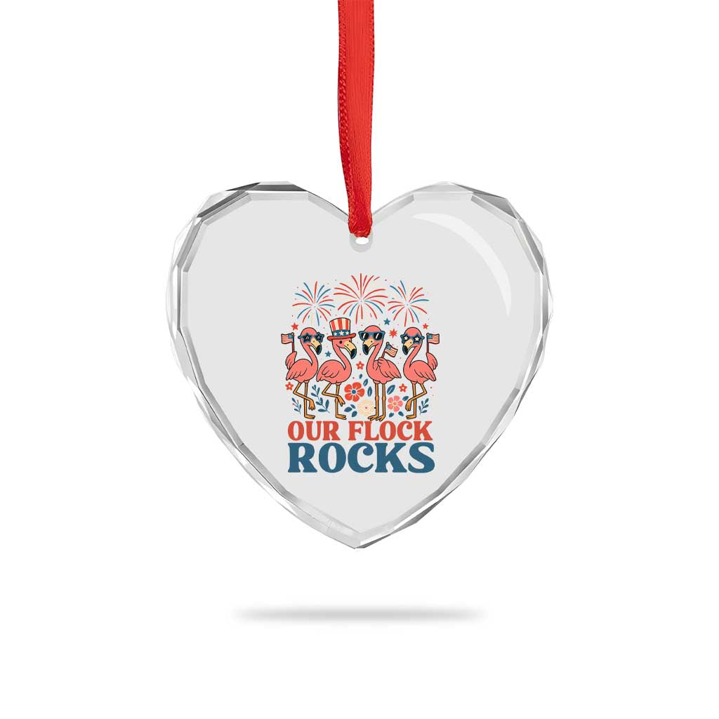 Our Flock Rocks Patriotic Flamingo Heart Crystal Glass Ornament Funny 4th of July Family Matching TS02 Print Your Wear