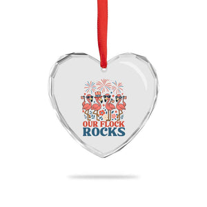 Our Flock Rocks Patriotic Flamingo Heart Crystal Glass Ornament Funny 4th of July Family Matching TS02 Print Your Wear