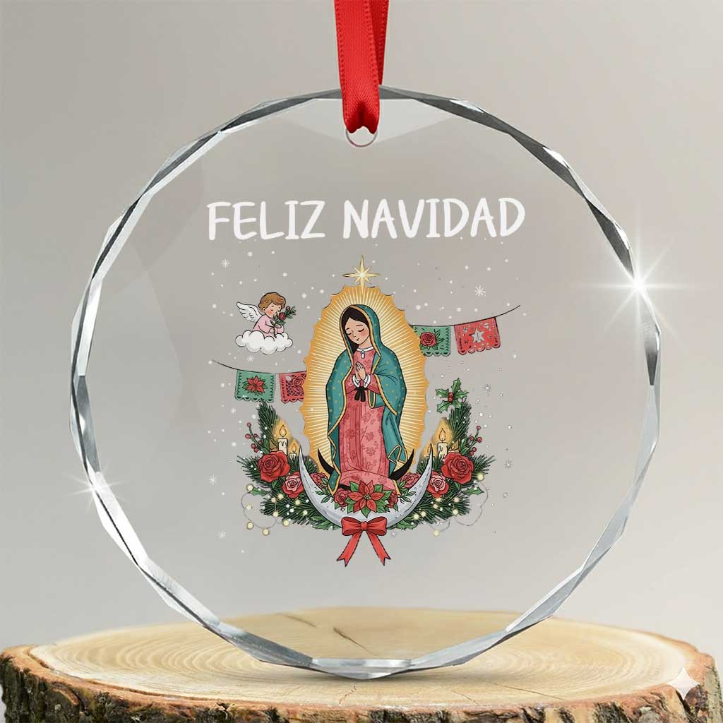 Our Lady of Guadalupe Christmas Crystal Glass Ornament Feliz Navidad TS14 Transparent Glass 3'' Circle Print Your Wear