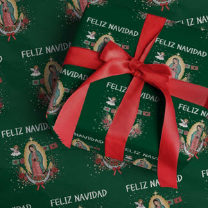 Our Lady of Guadalupe Christmas Wrapping Paper Roll Feliz Navidad TS14 Green Print Your Wear