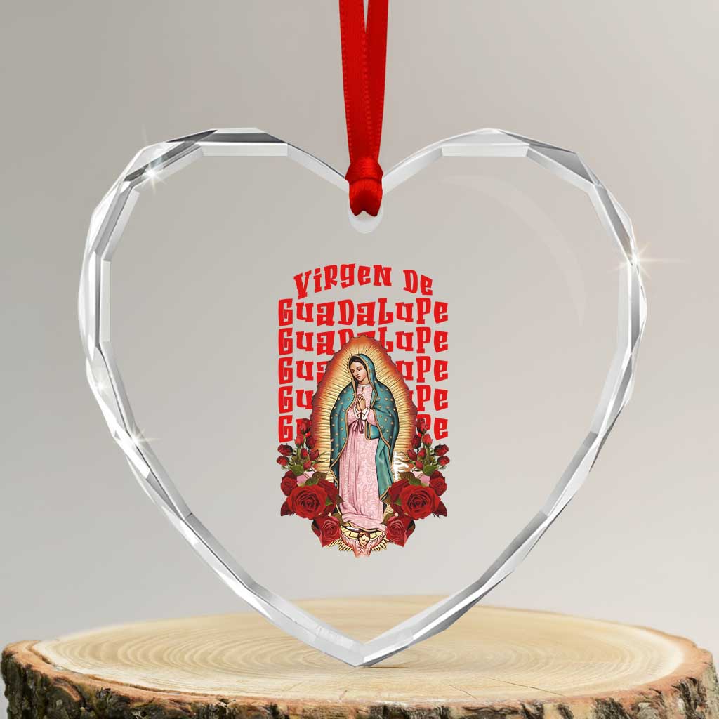 Our Lady of Guadalupe Heart Crystal Glass Ornament Saint Virgin Mary Mexican TS14 Transparent Glass 3'' Heart Print Your Wear