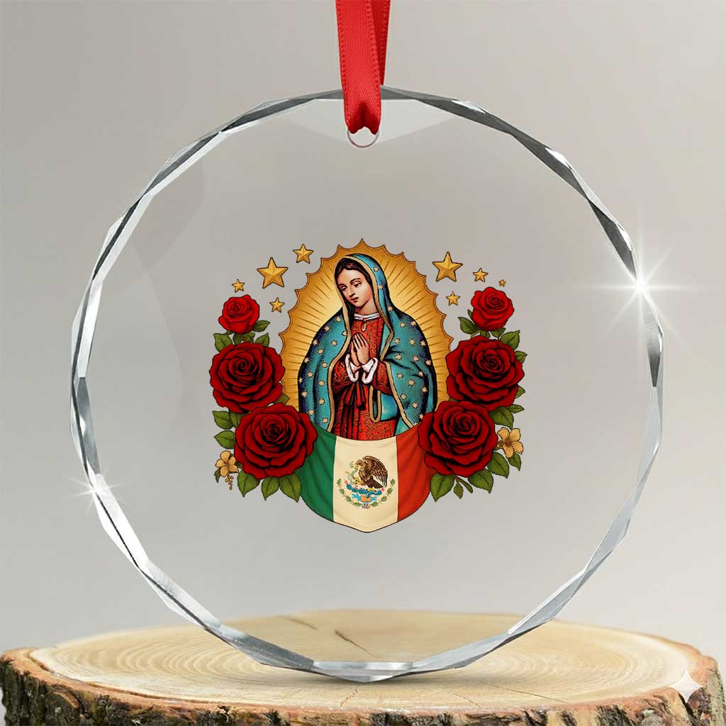 Our Lady of Guadalupe Mexican Flag Crystal Glass Ornament TS14 Transparent Glass 3'' Circle Print Your Wear