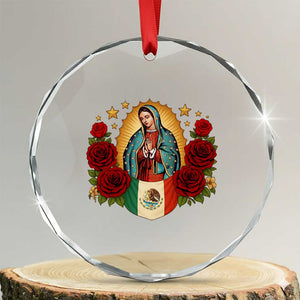Our Lady of Guadalupe Mexican Flag Crystal Glass Ornament TS14 Transparent Glass 3'' Circle Print Your Wear