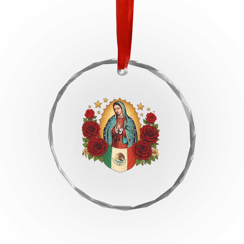 Our Lady of Guadalupe Mexican Flag Crystal Glass Ornament TS14 Print Your Wear
