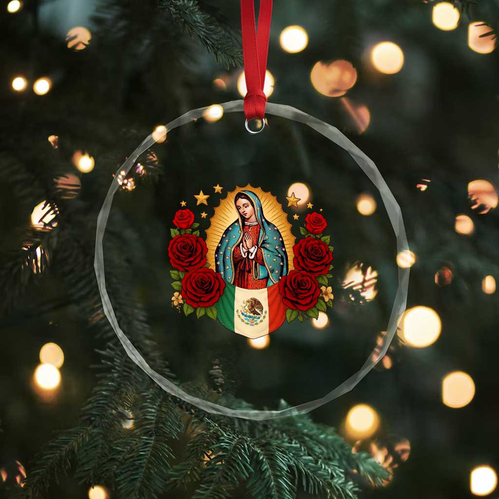 Our Lady of Guadalupe Mexican Flag Crystal Glass Ornament TS14 Print Your Wear