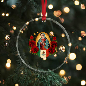 Our Lady of Guadalupe Mexican Flag Crystal Glass Ornament TS14 Print Your Wear