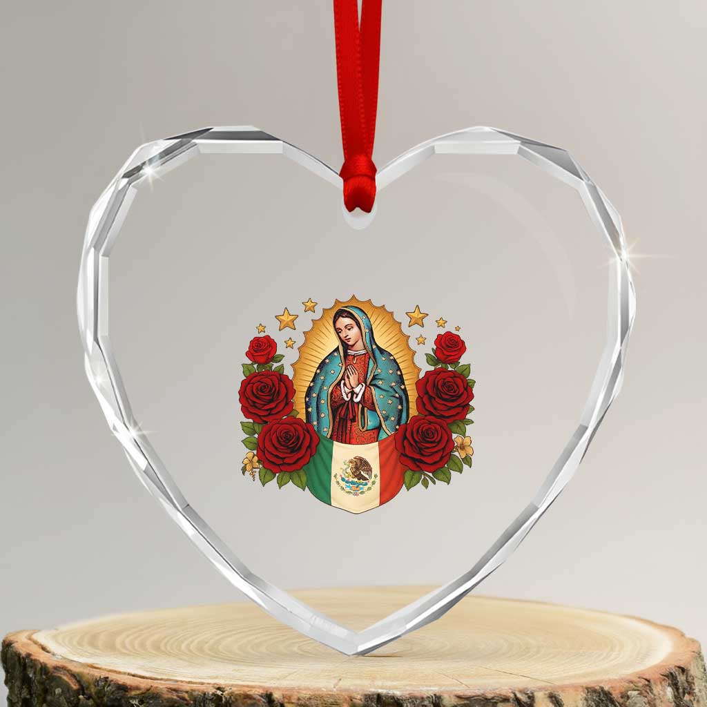 Our Lady of Guadalupe Mexican Flag Heart Crystal Glass Ornament TS14 Transparent Glass 3'' Heart Print Your Wear