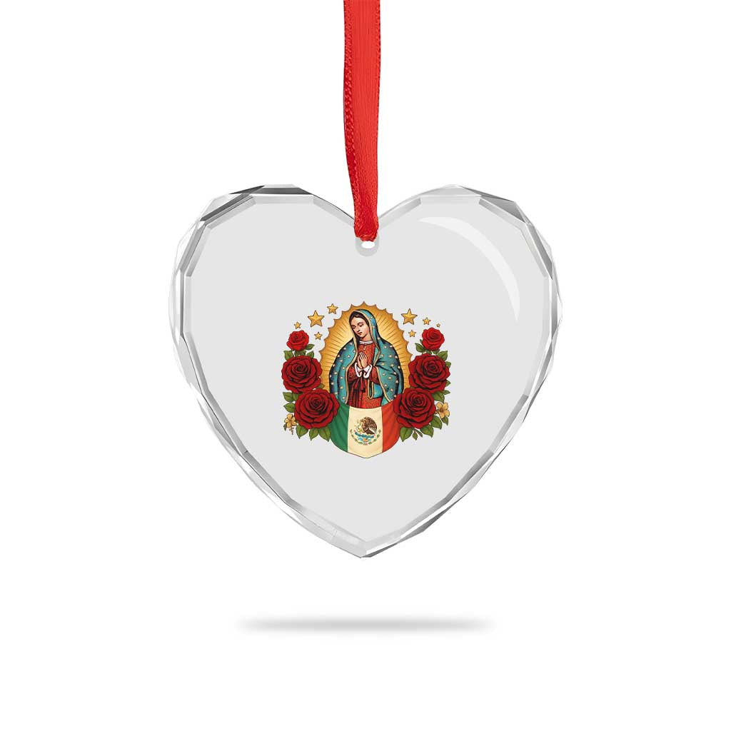 Our Lady of Guadalupe Mexican Flag Heart Crystal Glass Ornament TS14 Print Your Wear