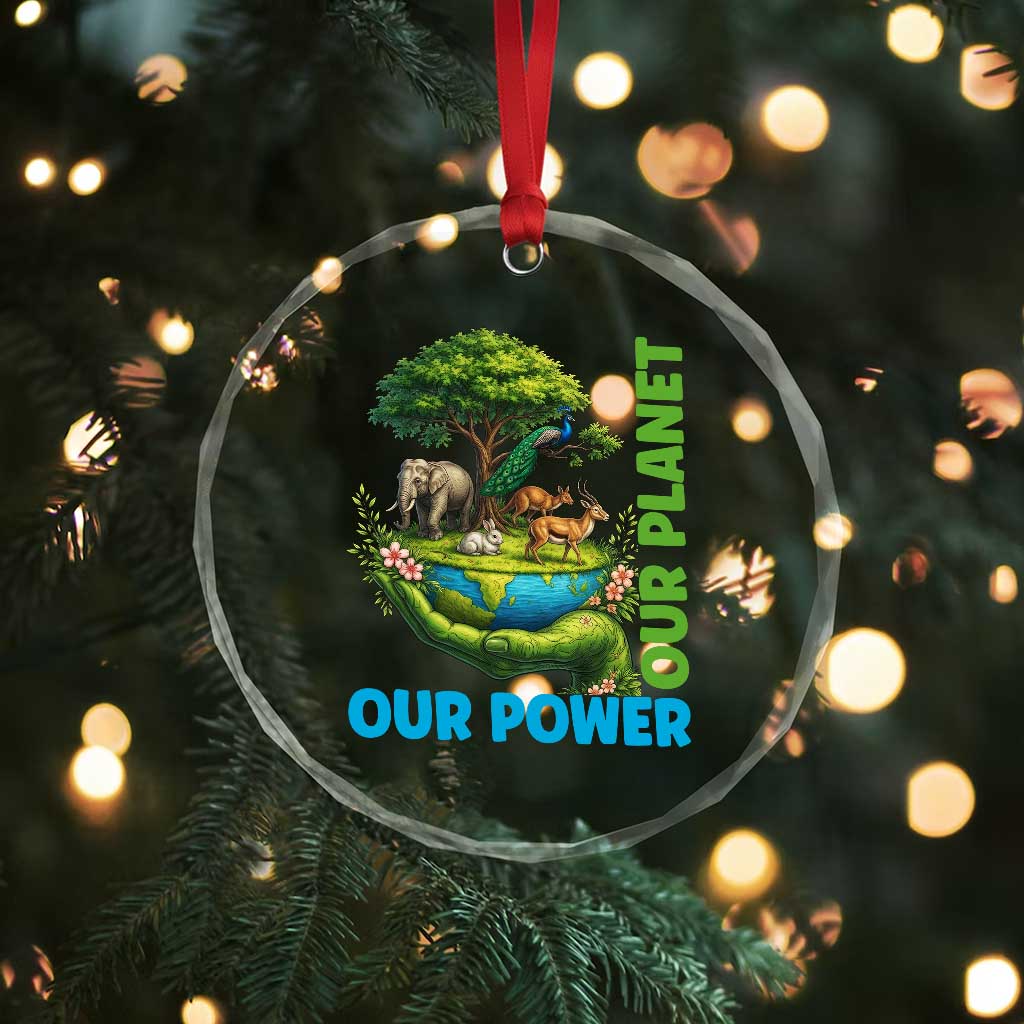 Our Power Our Planet Crystal Glass Ornament Earth Day Nature Lover Gift TS12 Print Your Wear