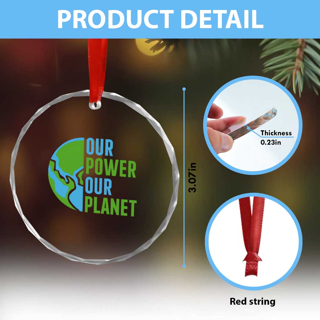Our Power Our Planet Crystal Glass Ornament Earth Day Words Environmentalist Gift TS12 Print Your Wear