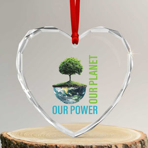 Our Power Our Planet Heart Crystal Glass Ornament Earth Day 2025 TS02 Transparent Glass 3'' Heart Print Your Wear