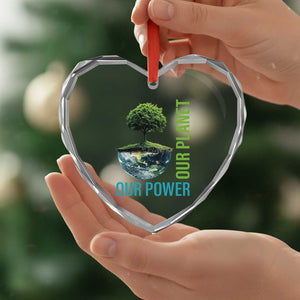 Our Power Our Planet Heart Crystal Glass Ornament Earth Day 2025 TS02 Print Your Wear