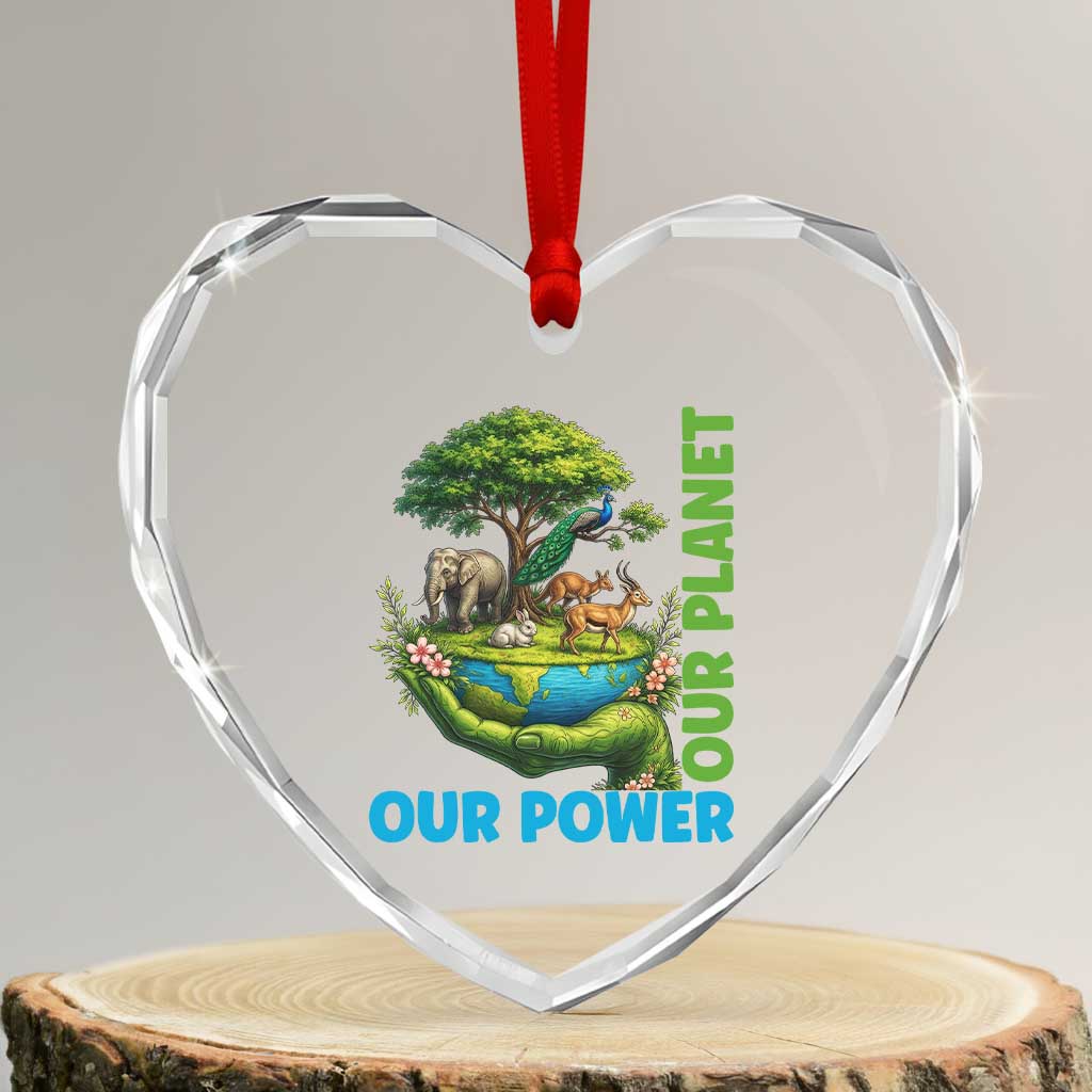 Our Power Our Planet Heart Crystal Glass Ornament Earth Day Nature Lover Gift TS12 Transparent Glass 3'' Heart Print Your Wear