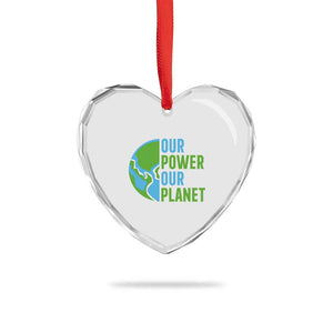 Our Power Our Planet Heart Crystal Glass Ornament Earth Day Words Environmentalist Gift TS12 Print Your Wear