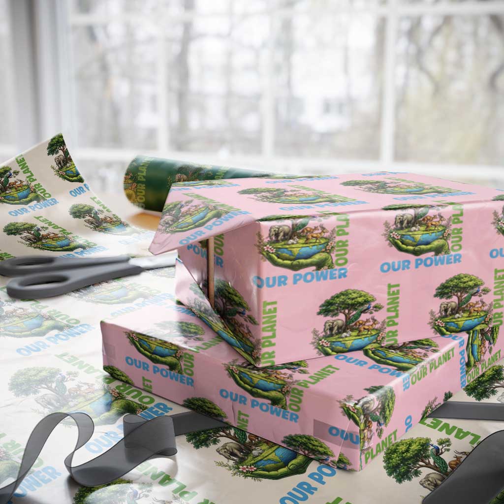 Our Power Our Planet Wrapping Paper Roll Earth Day Nature Lover Gift TS12 Light Pink Print Your Wear