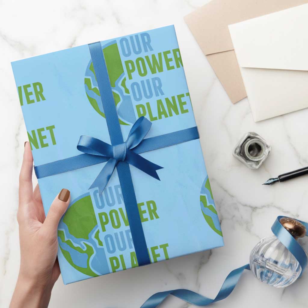 Our Power Our Planet Wrapping Paper Roll Earth Day Words Environmentalist Gift TS12 Light Blue Print Your Wear