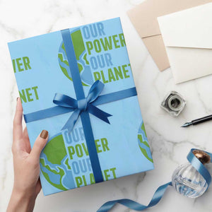 Our Power Our Planet Wrapping Paper Roll Earth Day Words Environmentalist Gift TS12 Light Blue Print Your Wear