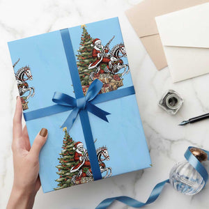 Outlaw Cowboy On Skeleton Horse Wrapping Paper Roll Dark Western Christmas TS12 Light Blue Print Your Wear