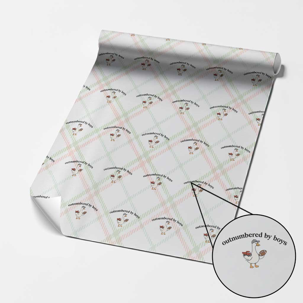 Outnumbered By Boys Cute Goose Sporty Mom Wrapping Paper Roll Football and Truck Motherhood Mothers Day Gag Gift TS02 Christmas Plaid Print Your Wear