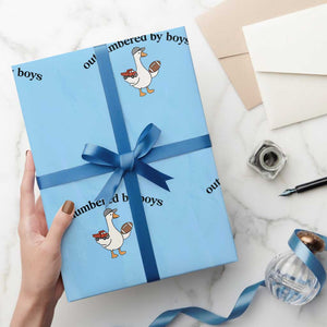 Outnumbered By Boys Cute Goose Sporty Mom Wrapping Paper Roll Football and Truck Motherhood Mothers Day Gag Gift TS02 Light Blue Print Your Wear