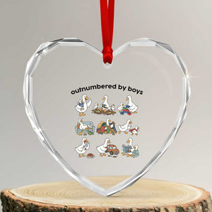 Outnumbered By Boys Funny Goose Mom Life Heart Crystal Glass Ornament Chaos Coordinator Motherhood Mothers Day Gag Gift TS02 Transparent Glass 3'' Heart Print Your Wear