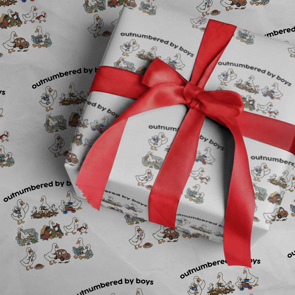 Outnumbered By Boys Funny Goose Mom Life Wrapping Paper Roll Chaos Coordinator Motherhood Mothers Day Gag Gift TS02 White Print Your Wear