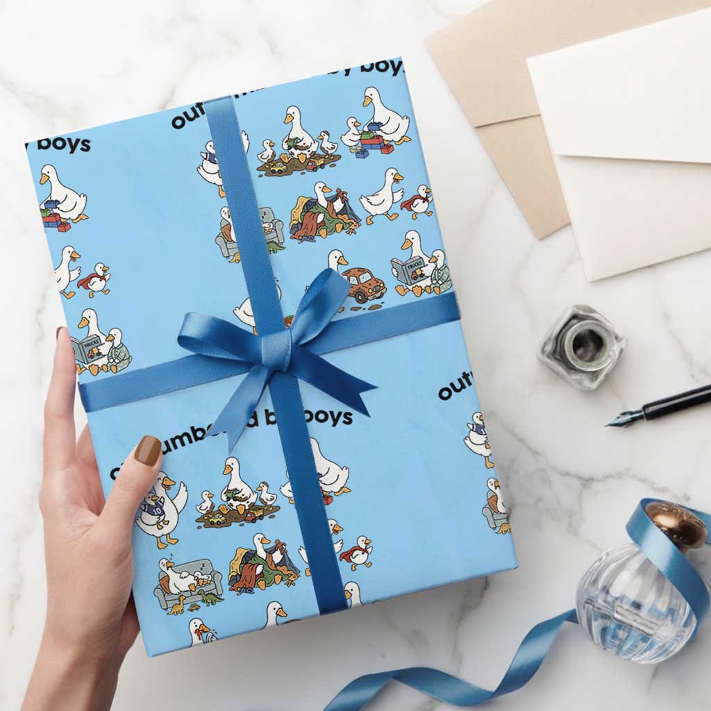 Outnumbered By Boys Funny Goose Mom Life Wrapping Paper Roll Chaos Coordinator Motherhood Mothers Day Gag Gift TS02 Light Blue Print Your Wear