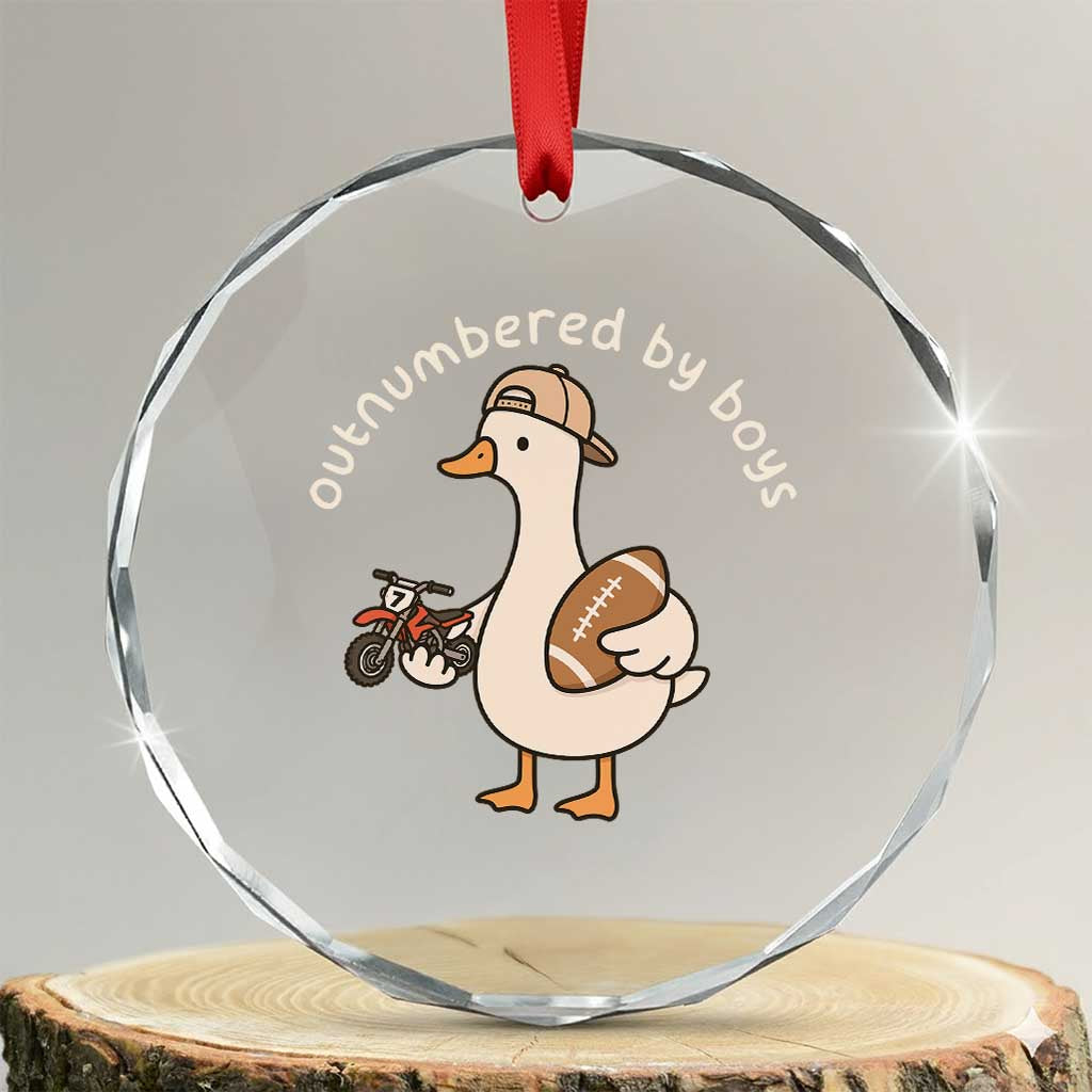 Outnumbered By Boys Funny Mom Goose Crystal Glass Ornament TS11 Transparent Glass 3'' Circle Print Your Wear