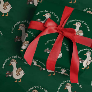 Outnumbered By Boys Funny Mom Goose Wrapping Paper Roll TS11 Green Print Your Wear