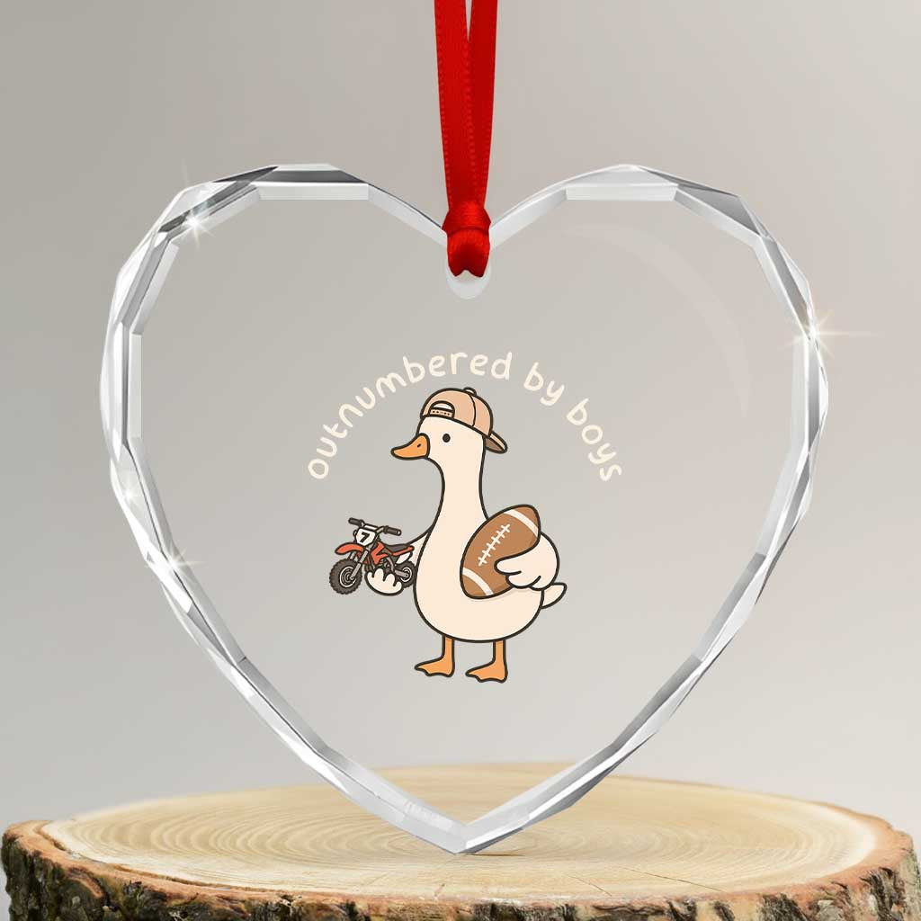 Outnumbered By Boys Funny Mom Goose Heart Crystal Glass Ornament TS11 Transparent Glass 3'' Heart Print Your Wear