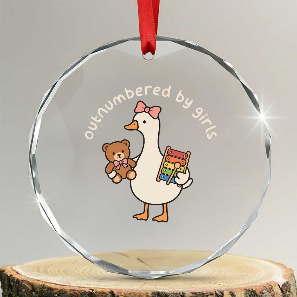 Outnumbered By Girls Crystal Glass Ornament Funny Girl Dad Goose TS11 Transparent Glass 3'' Circle Print Your Wear