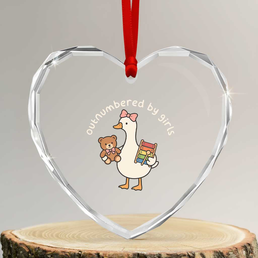 Outnumbered By Girls Heart Crystal Glass Ornament Funny Girl Dad Goose TS11 Transparent Glass 3'' Heart Print Your Wear