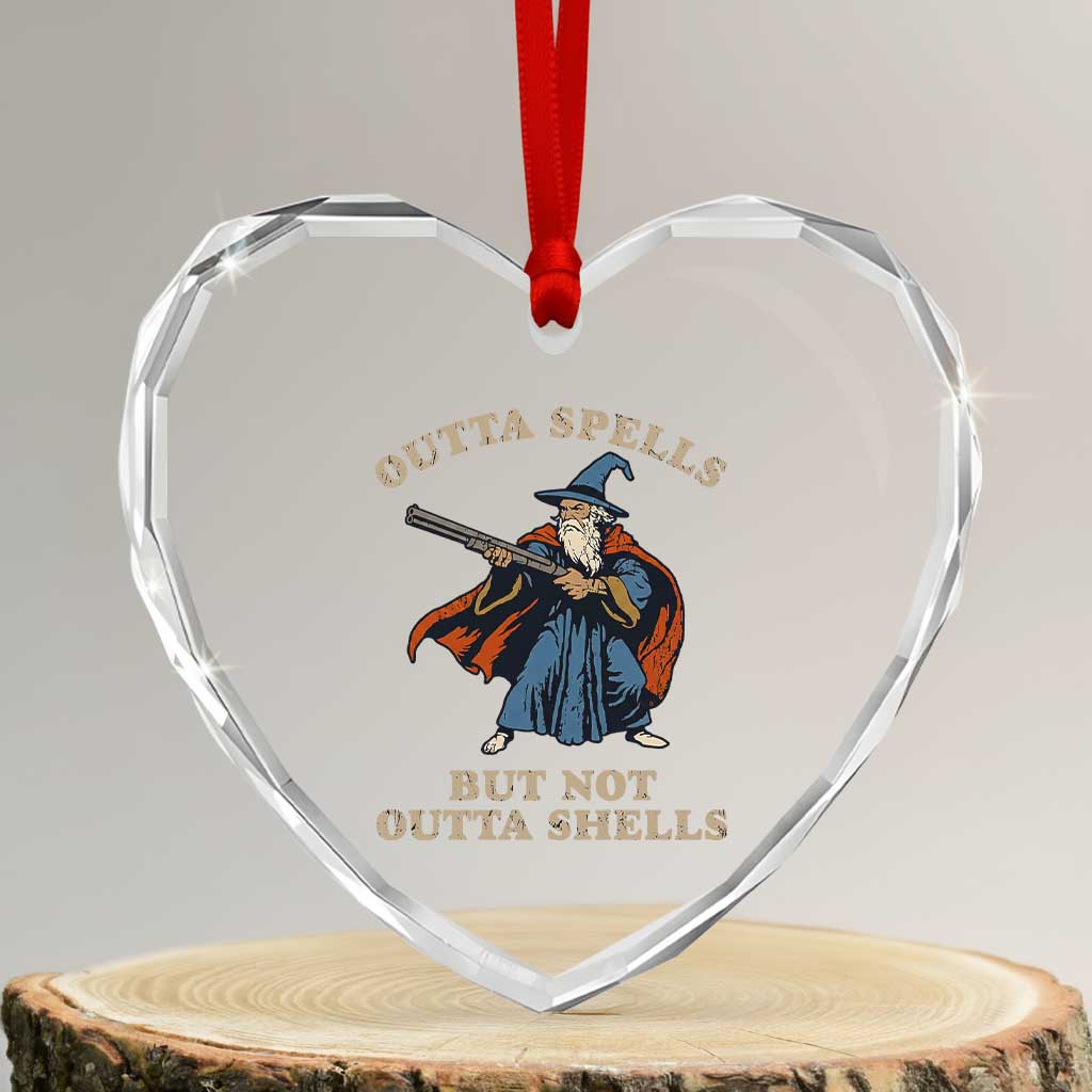 Outta Spells But Not Outta Shells Heart Crystal Glass Ornament Funny Wizard Fantasy Meme TS02 Transparent Glass 3'' Heart Print Your Wear