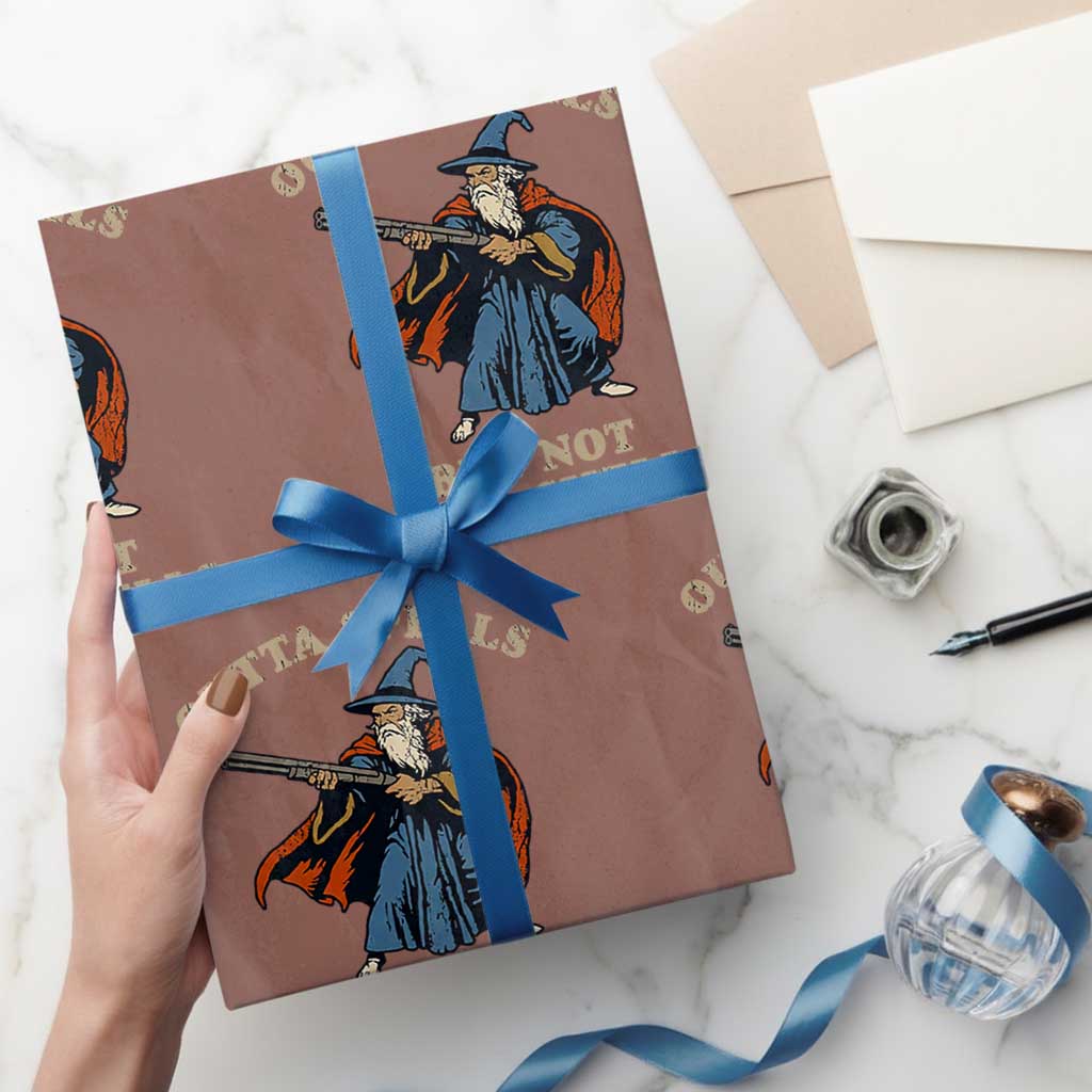 Outta Spells But Not Outta Shells Wrapping Paper Roll Funny Wizard Fantasy Meme TS02 Mocha Print Your Wear