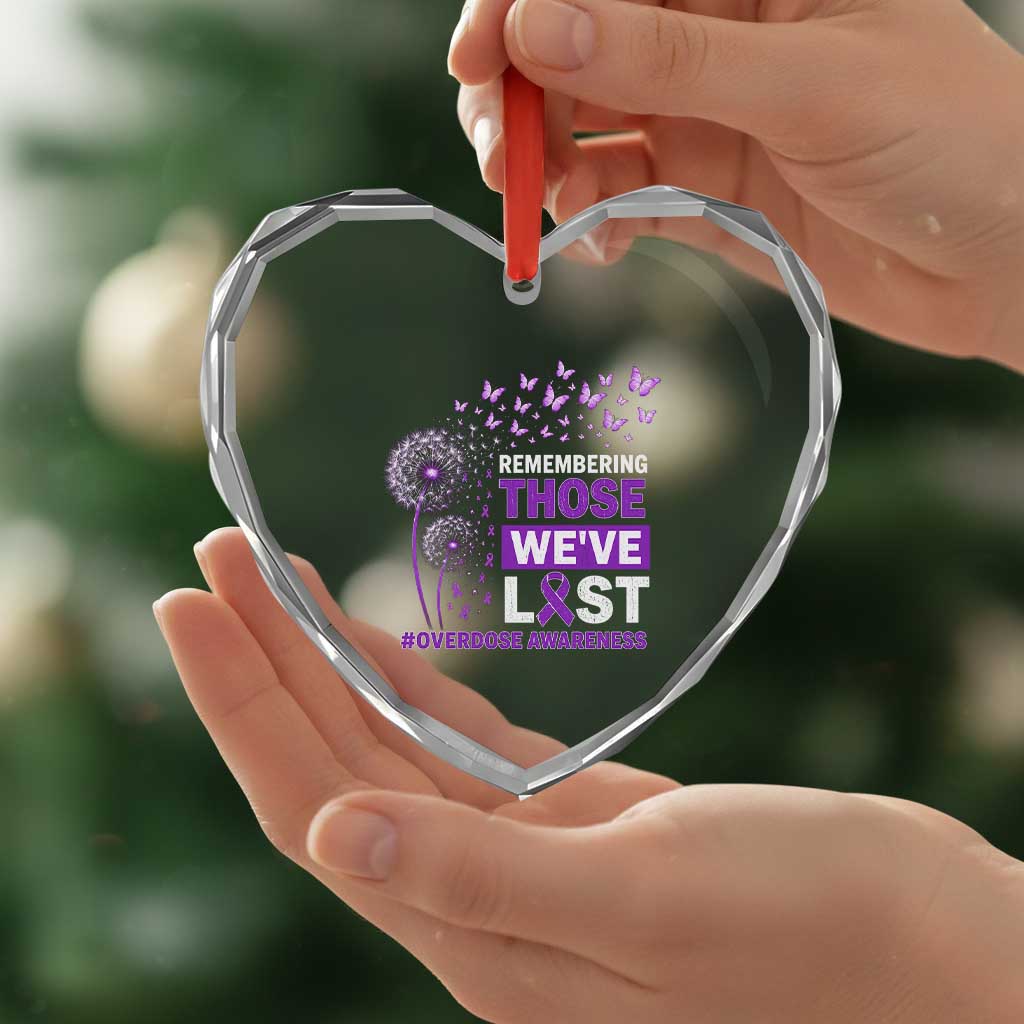 Overdose Awareness Heart Crystal Glass Ornament Remembering Those We Have Lost Dandelion Purple Ribbon Memorial