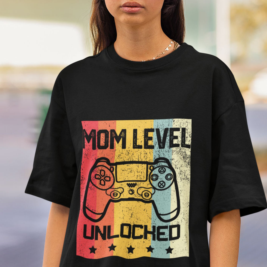 Funny New Mom T Shirt Level Unlocked Retro Video Game Controller TS02 Printyourwear