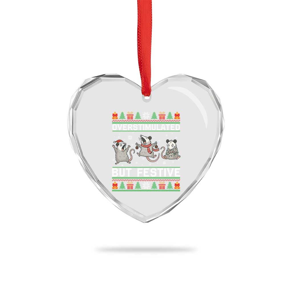 Overstimulated But Festive Opossum Christmas Heart Crystal Glass Ornament Funny Holiday Anxiety Gag Gift for Introverts TS02 Print Your Wear