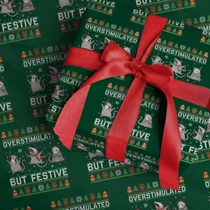 Overstimulated But Festive Opossum Christmas Wrapping Paper Roll Funny Holiday Anxiety Gag Gift for Introverts TS02 Green Print Your Wear